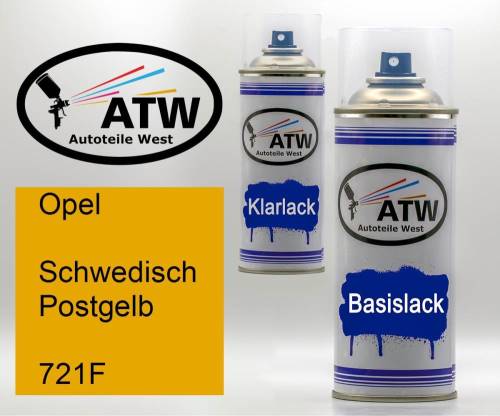 Opel, Schwedisch Postgelb, 721F: 400ml Sprühdose + 400ml Klarlack - Set, von ATW Autoteile West.